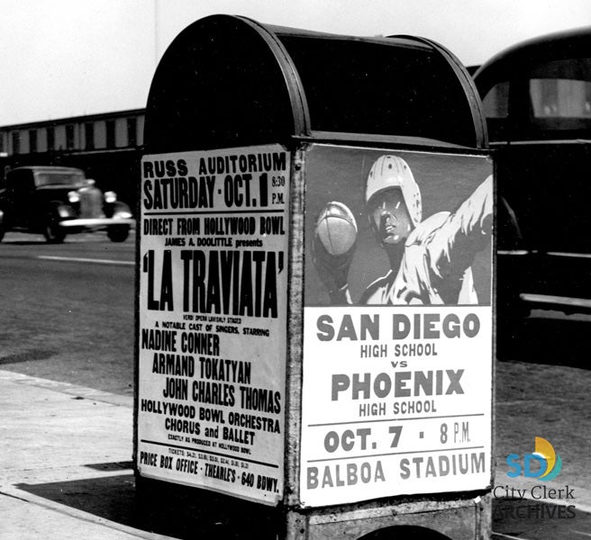 1949 Mailbox Advertisements, LaTraviata, San Diego High Football City