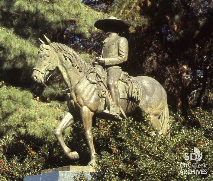 Bronze Statue of a Mexican Vaquero on a Horse in Presidio Park City