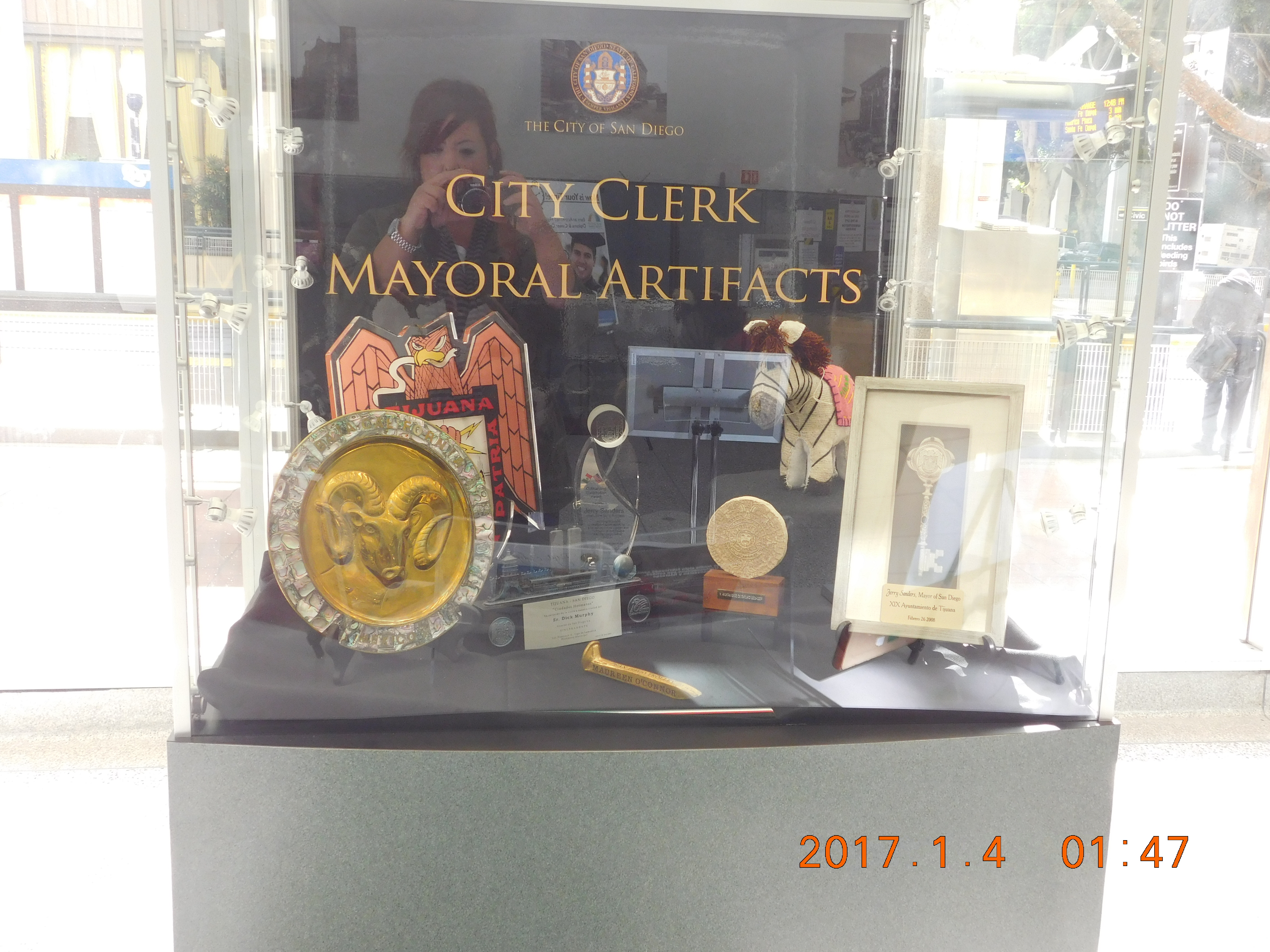 City Administration Building&#039;s completed display case featuring additional Mayoral artifacts from our Sister-City Tijuana