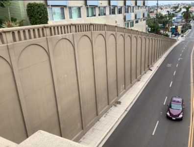 Georgia Street Bridge ramp wall with graffiti removed