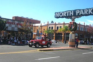 Photo of Todd Gloria taking part in one of District Three's hallmark holiday events, the North Park Toyland Parade, on December 6, 2008.
