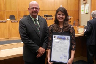 Photo of Councilman Sherman honoring Sophia Pruden