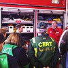 Firefighter Ben Vernon discussing the very specialized contents of the HAZMAT 2 truck