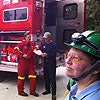 Firefighters Ben Vernon and Mike Rea review their notes