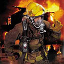 Photo of firefighter using self contained breathing device