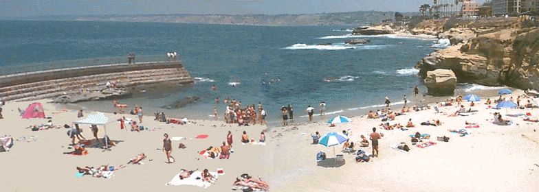 A picture of the beach taken from the top