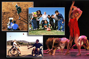 Photo Collage of Dance, Softball, and Therapeutic Recreational Activities