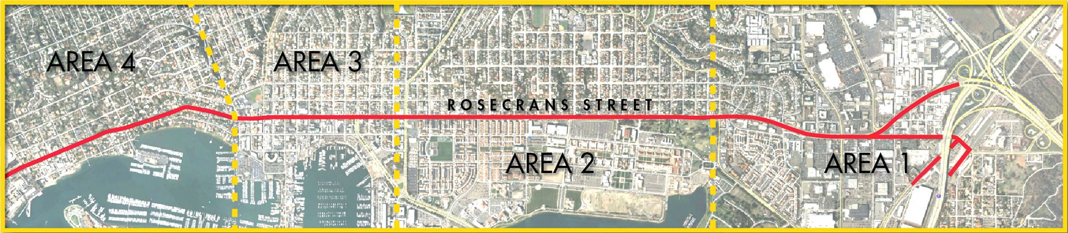 Map of four zones within the Rosecrans Corridor