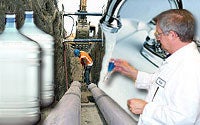 Collage of water outages, storing water, and disinfecting water