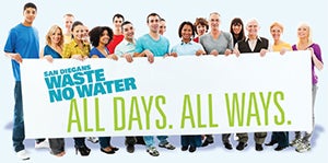 Graphic of San Diegans Waste No Water. All Days. All Ways.