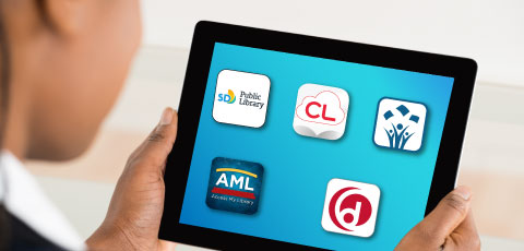 Tablet with library mobile applications.