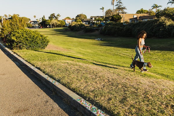 Curb edge decorated with art