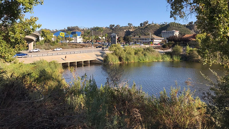 View of Mission Valley with San Diego River in the forefront