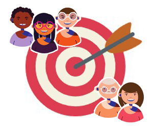 An illustration of an arrow on a target surrounded by people
