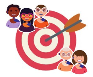 An illustration of an arrow on a target surrounded by people