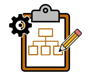 An illustration of a clipboard with a settings icon and pencil on it