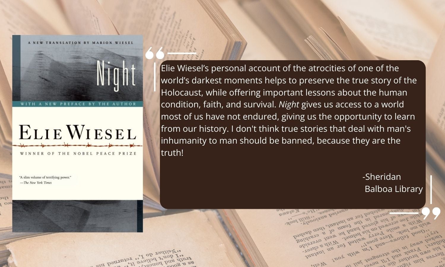 Night by Elie Wiesel with staff testimonial