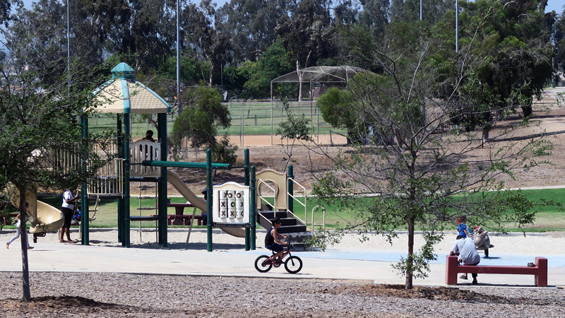 Children on a playground at Montgomery-Waller Park