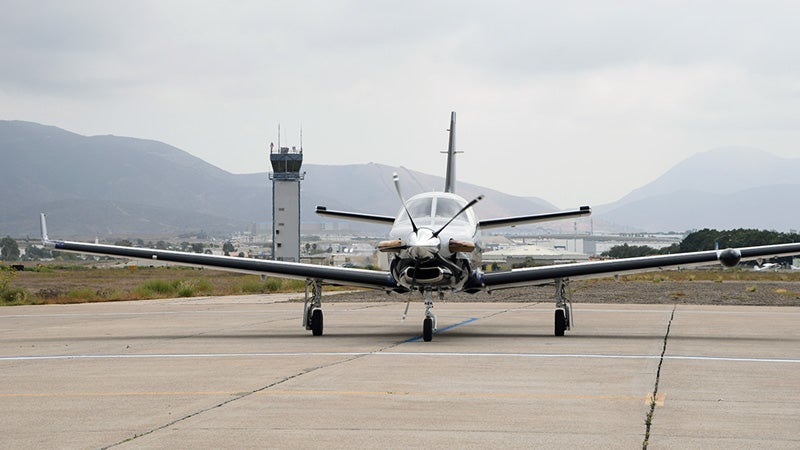 Small aircraft on a runway at Brown Field in Otay Mesa