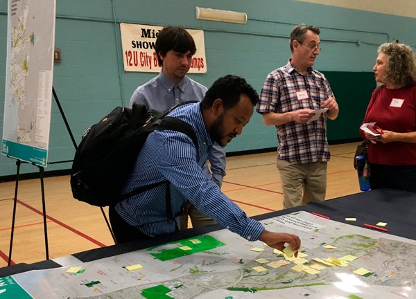 Community members participating in a park planning workshop