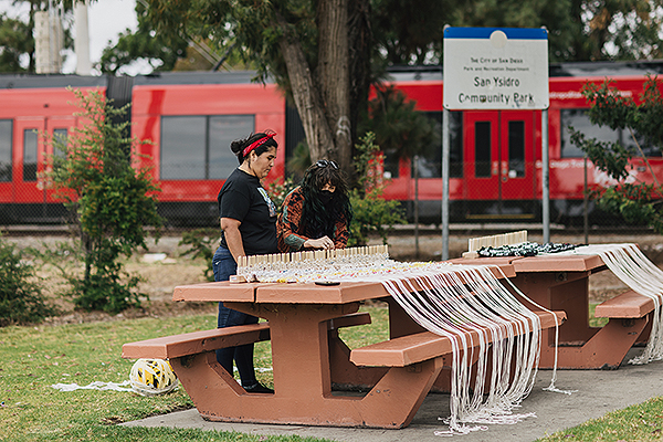 Park visitors enjoying the Collective Memory art installation