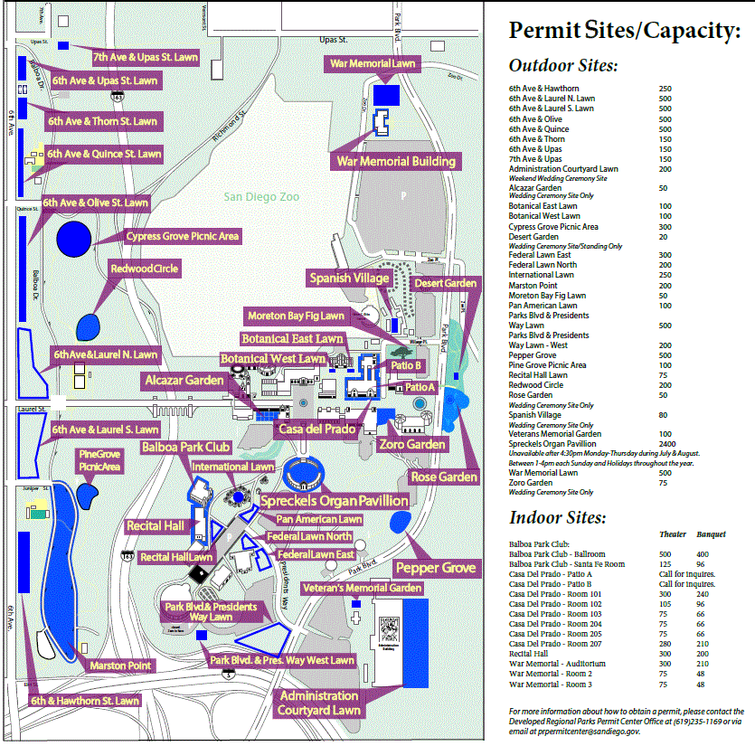 Map of Balboa Park Permit Sites