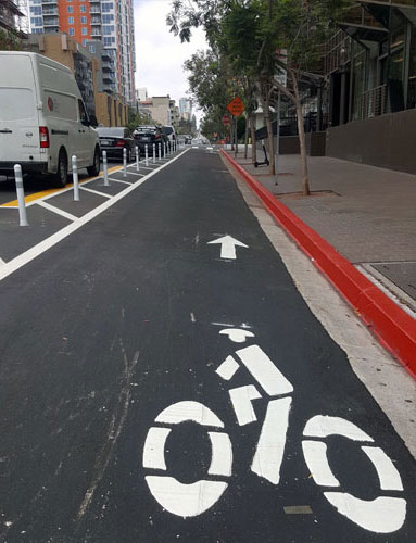 A protected bike lane in downtown