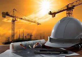 Picture of cranes, a hard hat and plans depicting a Public Project.