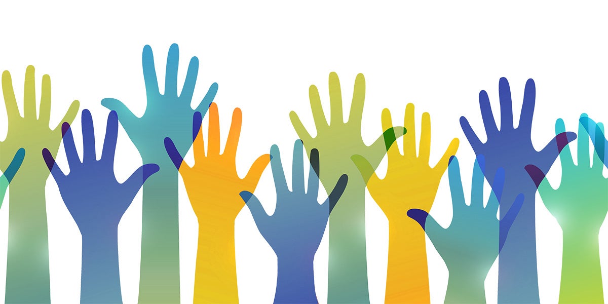 Illustration of raised hands in different colors