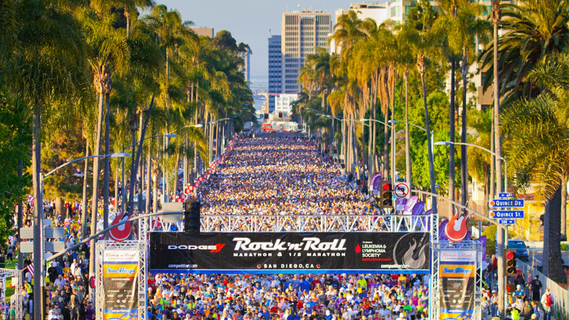 Aerial shot of Rock and Roll Marathon starting line