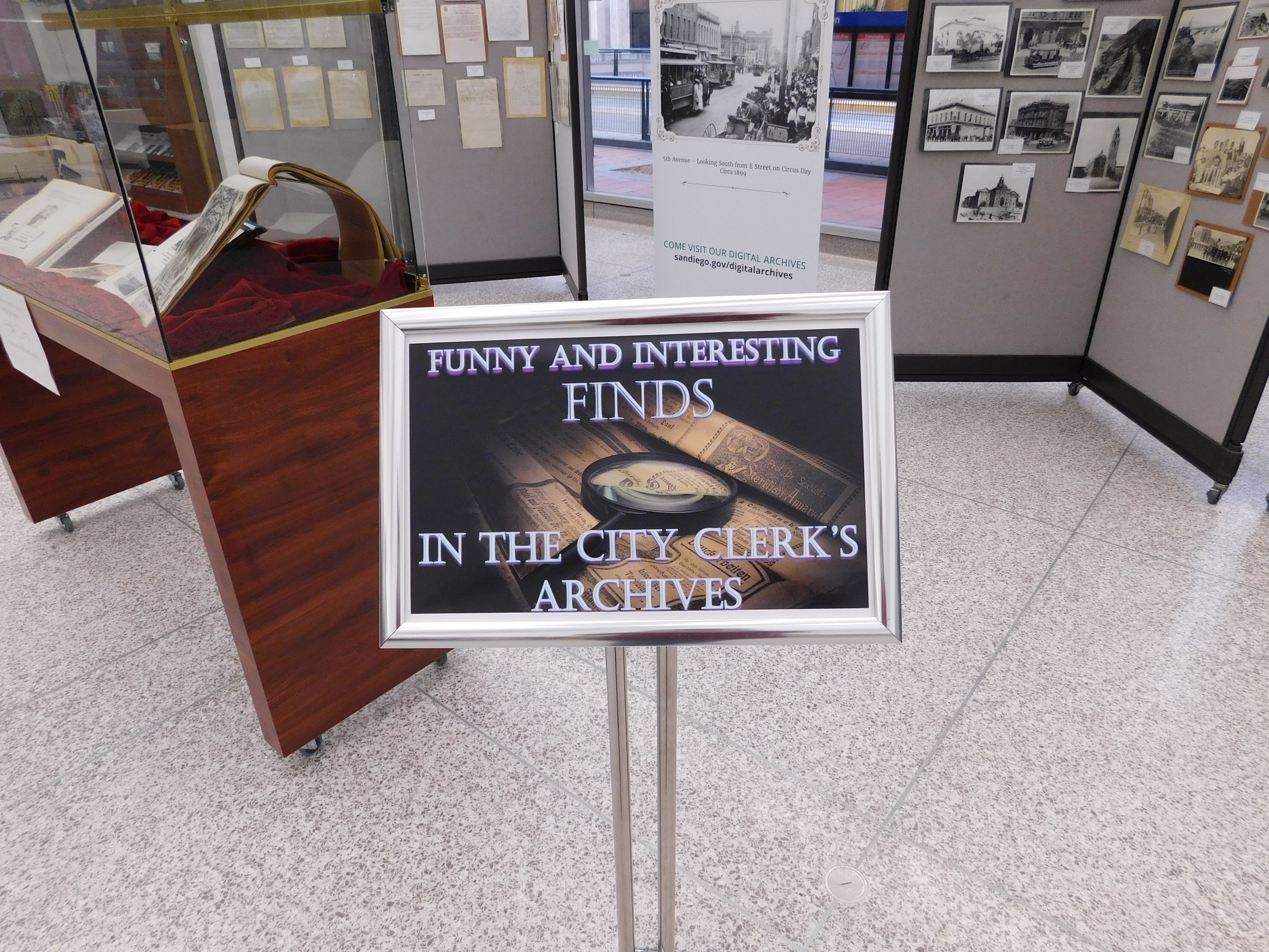 Signage for the display of &quot;Interesting Finds in the City Clerk&#039;s Archives&quot;