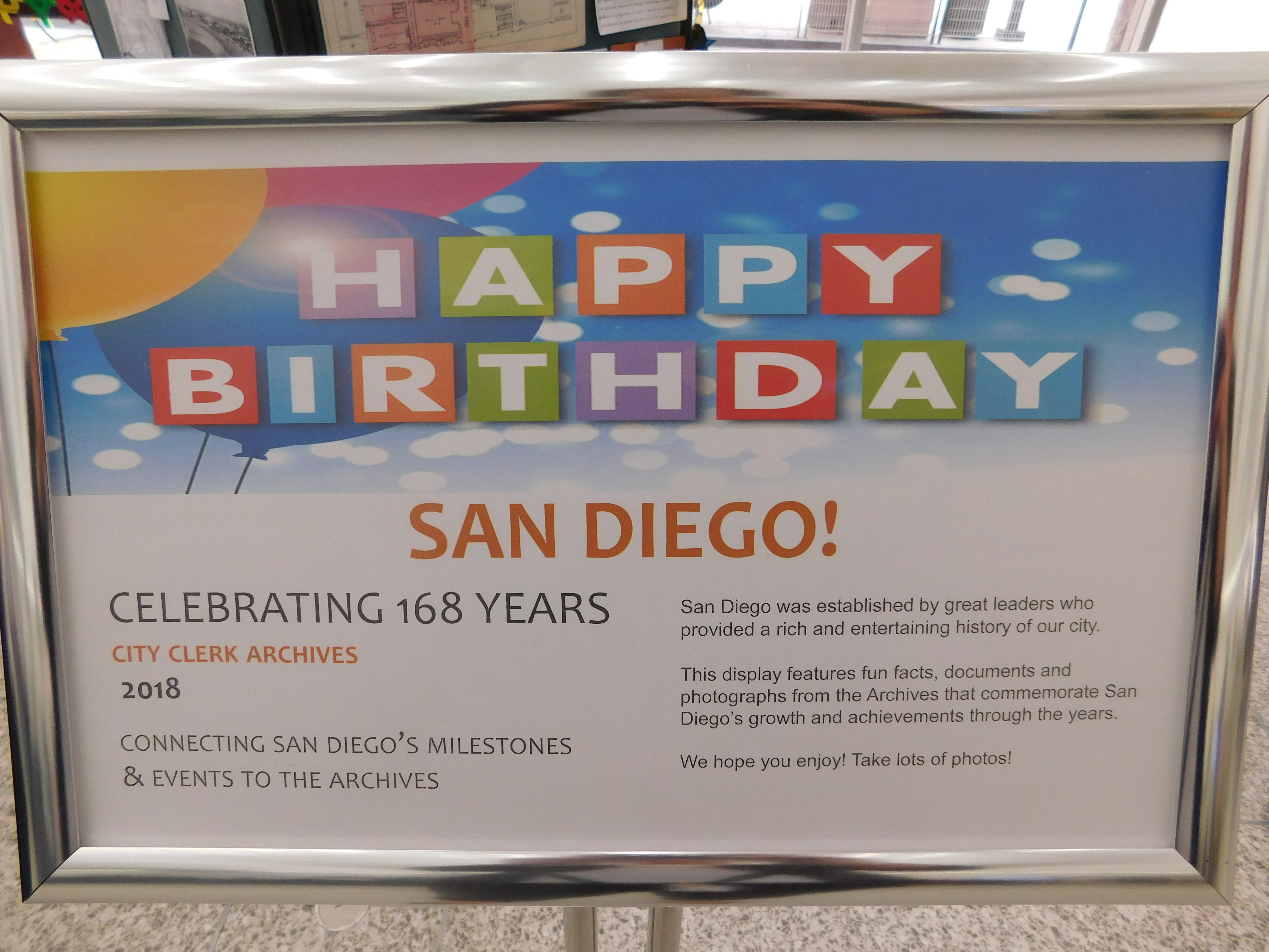 Signage for Happy Birthday San Diego