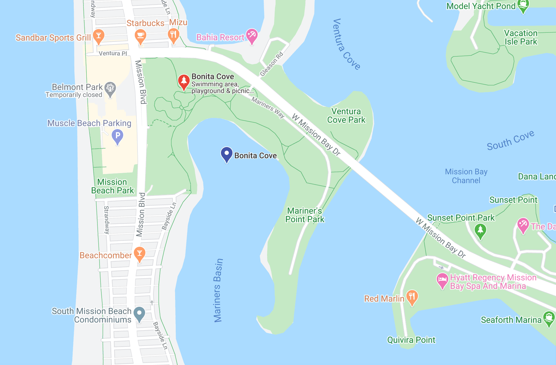 Google map of Bonita Cove