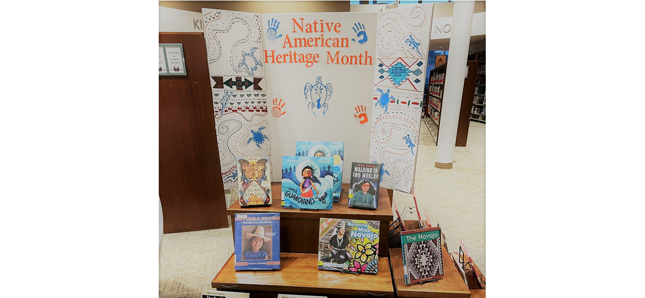 Book display for Native American Heritage Month at SK