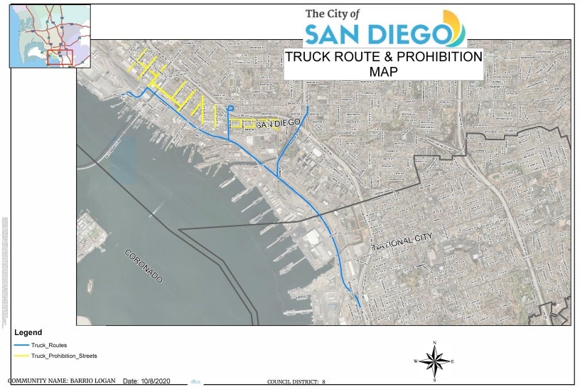 Truck routes and prohibition map