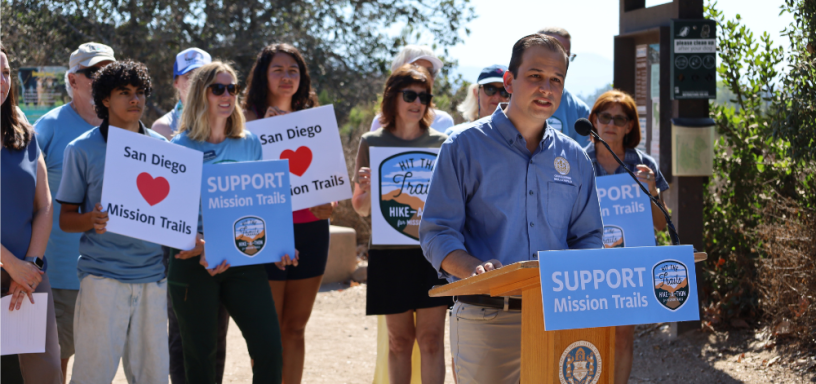 CM Campillo at press conference for Mission Trails Hike a Thon