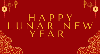 San Diego Public Library celebrates Lunar New Year. Red text reads, “Happy Lunar New Year.” 
