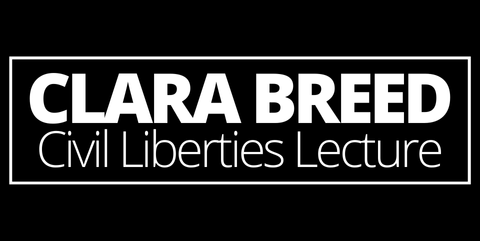 Black background with white writing saying clara-breed-civil-liberties