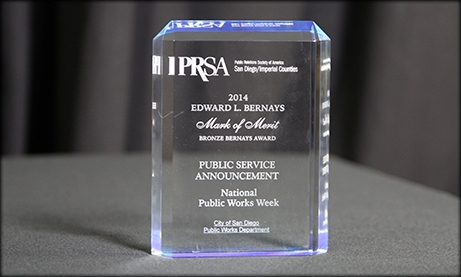 Photo of PRSA award for San Diego Public Works Department
