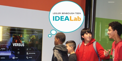 Legler Benbough Teen IDEA Lab with kids playing video game
