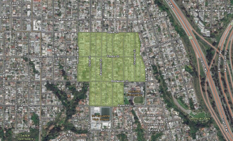 Map showing potential boundary of Altadena Historic District