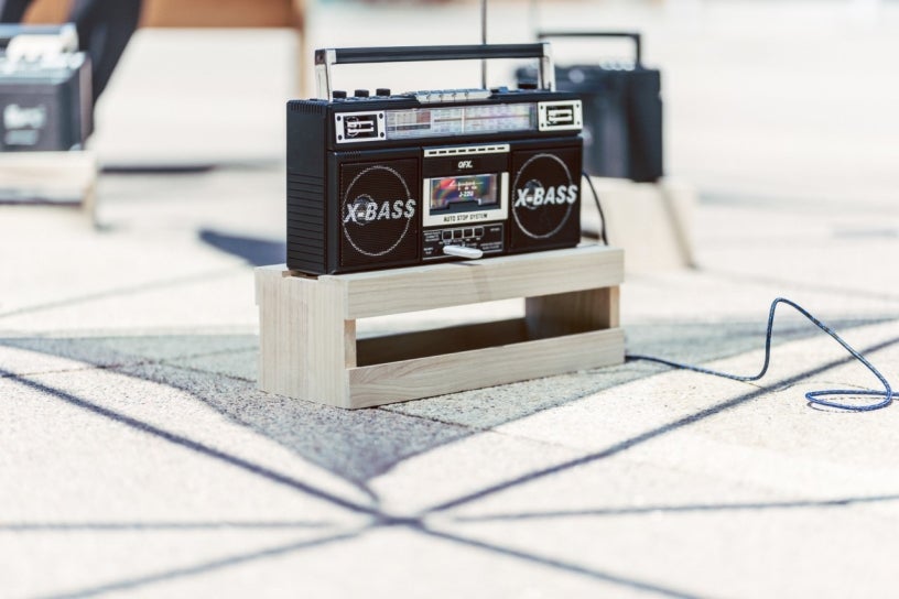 Cassette player at art exhibition 