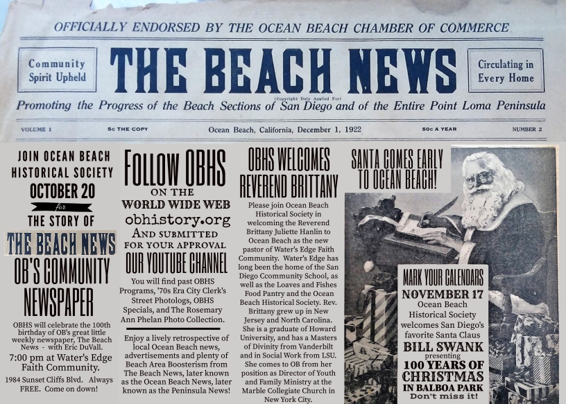 The beach news reporduction postcard with an image of Santa Claus.