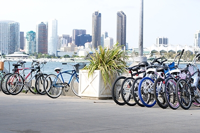 Bikes parked beside the bay