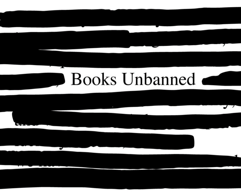 Books Unbanned text with black marker lines