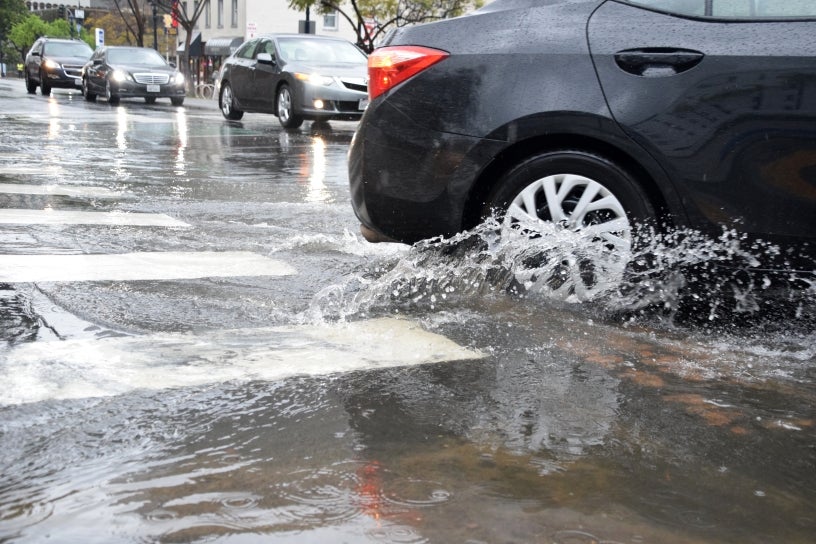 car driving through water