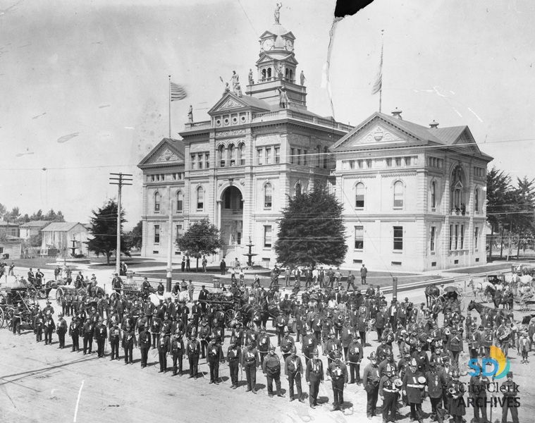 Veteran Firemen at San Diego County Courthouse in 1894