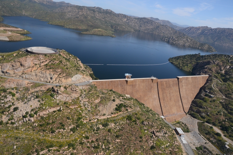 aerial of San Vicente Dam and Reservoir