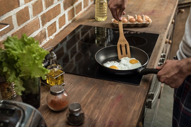 photo of eggs cooking on stovetop