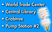 GRaphic of world Trade Center, Central Library, Crabtree, Pumpstation